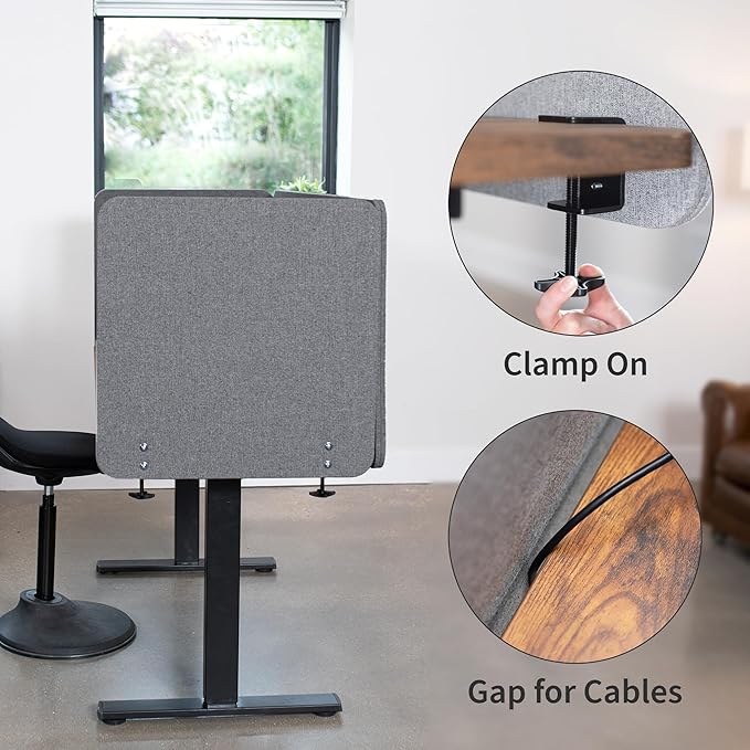 VIVO Clamp-on Privacy Panels 60 x 24 inch (x1), 24 x 24 inch (x2), Sound Absorbing Cubicle Desk Dividers, 3 Acoustic Partitions, Dark Gray, PP-3-V108D-DeskLoop Office