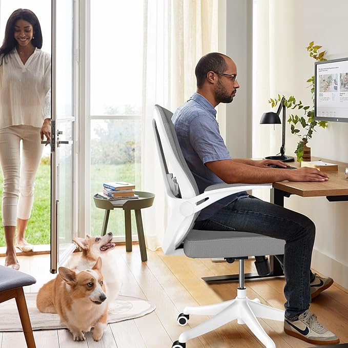 Computer Office Chair, Ergonomic Comfort Home Desk Chair, Mid Back Gaming Chair with Wheels, Adjustable Height, Lumbar Support, Flip-up Armrest with 350LBS Capacity-DeskLoop Office