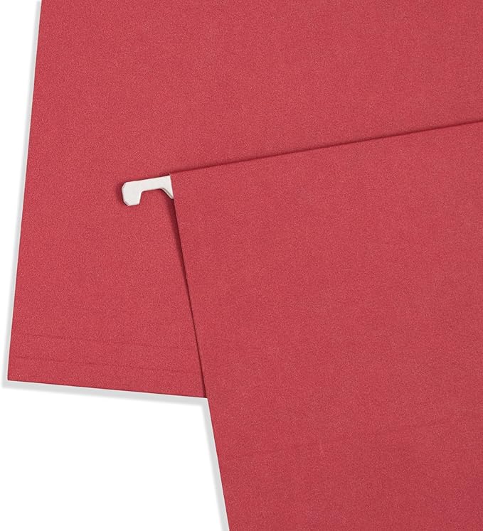 25 Blue Summit Supplies Legal Size Hanging File Folders - Red Hanging File Folders with Plastic Tabs and Inserts, Durable 11pt Paper, 25 Pack-DeskLoop Office