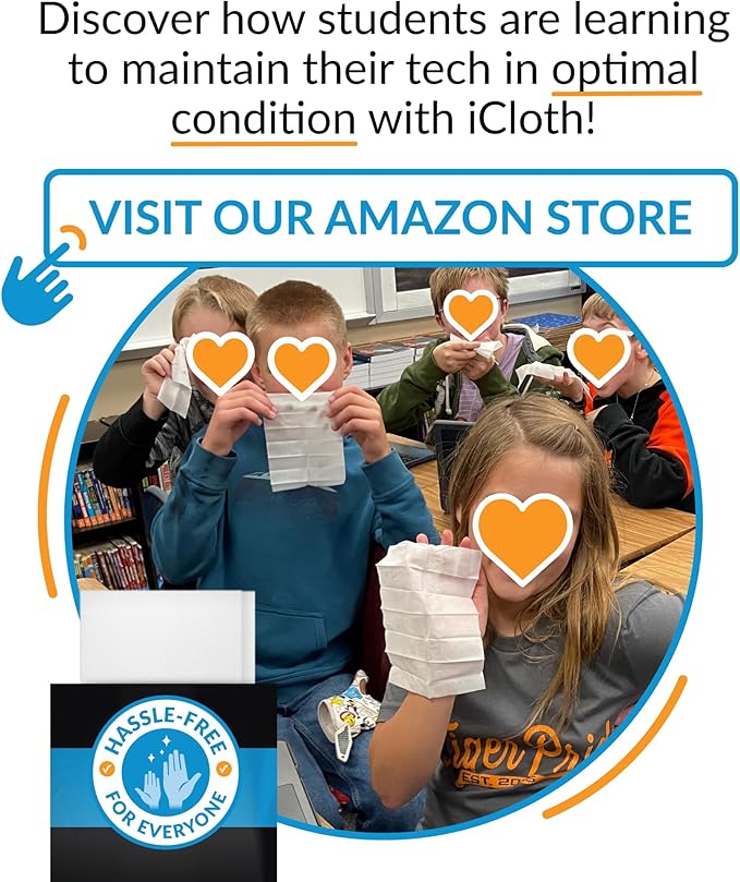 iCloth Large Screen Cleaning Wipes for Electronics, Lint-Free and Streak-Free, Fast-Drying, Removes Dust, Fingerprints, and Smudges (100 Wipes)-DeskLoop Office