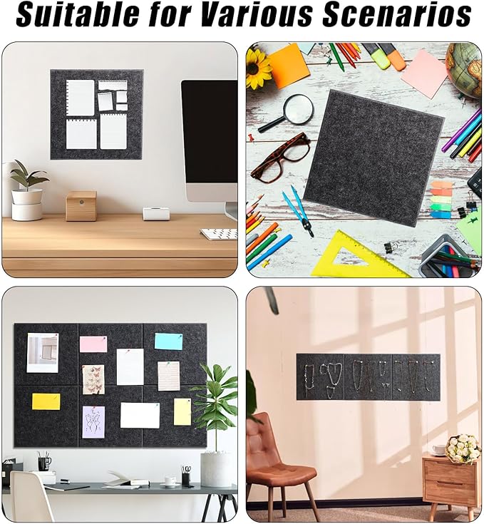 Large Cork Board 36" x 24", 6 Pack Felt Wall Tiles with 30 Pcs Pushpins, Bulletin Board with Removable Self-Adhesive Strips, Pin Boards Cork Boards for Walls Office Home Classroom Decor-Dark Gray-DeskLoop Office