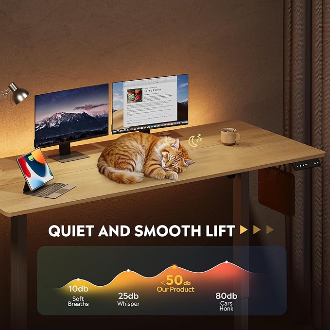 DEVAISE 63 Inch Electric Standing Desk, 3 Adjustable Height Stand up Desk for Home Office, Ergonomic Sit to Stand Desk with LED Touchscreen, Headphone Hook, 3 Memory Preset Computer Desk (Maple)-DeskLoop Office