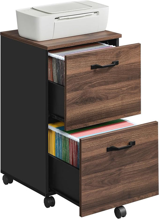 VASAGLE 2-Drawer File Cabinet, Small Rolling Filing Cabinet for Home Office, Printer Stand, for A4, Letter-Size Documents, 15.7 x 16.5 x 27.6 Inches, Natural Walnut and Ink Black UOFC040K01-DeskLoop Office