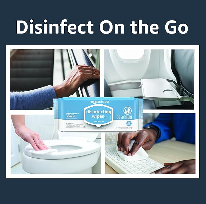 Amazon Basics Disinfecting Wipes, Lemon & Fresh Air Scent, Sanitizes/Cleans/Disinfects/Deodorizes, 320 Count (4 Packs of 80)-DeskLoop Office