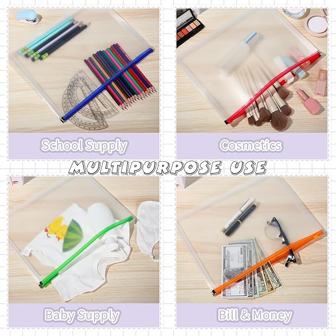 Yexiya 14 Pcs Back to School Clear Plastic Zip Envelope A4 Zipper Document Folder 13 x 9.7In File Folder Expanding Envelope Pouch for Paper Pencil Storage Office Supplies (Bright Colors)-DeskLoop Office