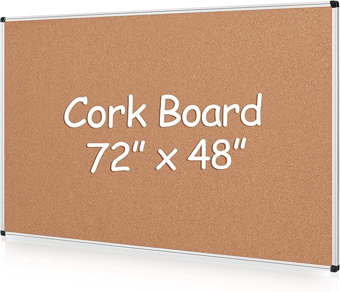 Board2by Extra Large Cork Bulletin Board 72" X 48", Silver Aluminum Framed 6'x4' Corkboard for Wall, Wall Mounted Notice Pin Board with 18 Push Pins for School, Home & Office-DeskLoop Office
