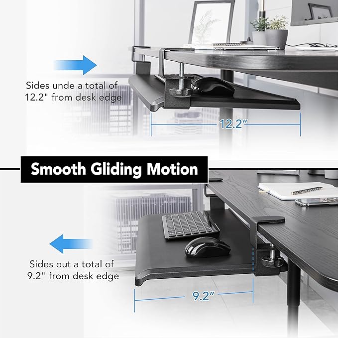 EHO Clamp-On Retractable Adjustable Keyboard Tray, Under Desk Ergonomic Keyboard Tray - Easy Tool-Free Install - Large Surface 27.5" (31.8" Including Clamps) x 12.5" Home & Office-DeskLoop Office