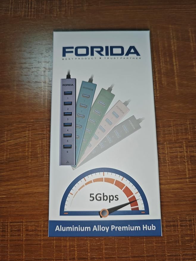 FORIDA USB C to USB Hub, 8 Ports USBC HUB with 7 USB 3.0 Data Ports, Aluminum Alloy Shell USB Splitter with USB C 5V/3A Power Port for Laptop PC and More-DeskLoop Office