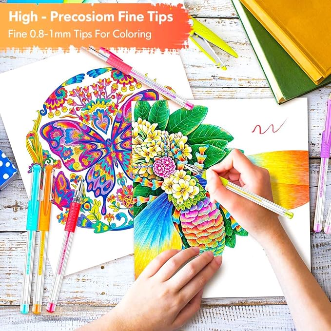 Soucolor Teen Girl Boys Gifts Trendy Stuff, Aesthetic Cute Preppy Stuff School Supplies, Deluxe 120 Pack Colored Gel Pens for Kids Adult Coloring Books, 60 Gel Pens, 60 Refills and Travel Case-DeskLoop Office