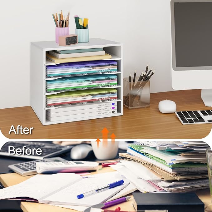 Paper Organzier Wood Desktop Organizer Storage Letter Tray File Sorter with Adjustable Shelves for Home Office-DeskLoop Office