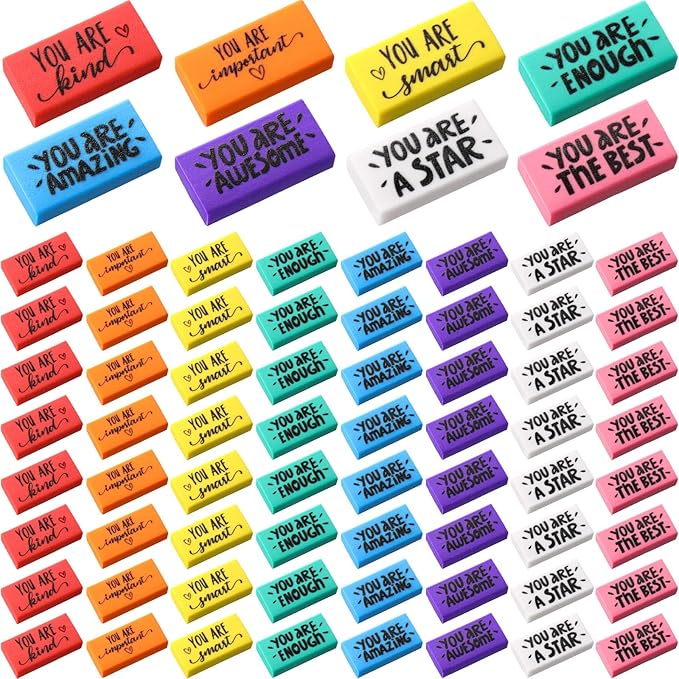 PerKoop 50 Pcs Inspirational Erasers Bulk Back to School Gifts Colorful Motivational Pencil Erasers for Kids First Day of School Favors for Students Teachers Classroom Office Supplies-DeskLoop Office