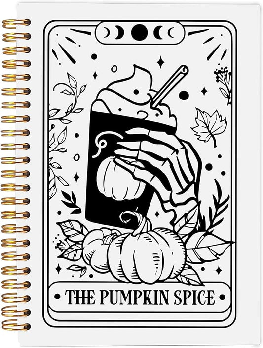 The Pumpkin Spice Tarot Journal Notebook - Coffee Lover Gifts, Tarot Lover Gifts, Gothic Goth Skeleton Notebook, Witchy Journal, Witchy Gifts, Gothic Office Supplies, Spiral Notebook 5.5x8.3-DeskLoop Office