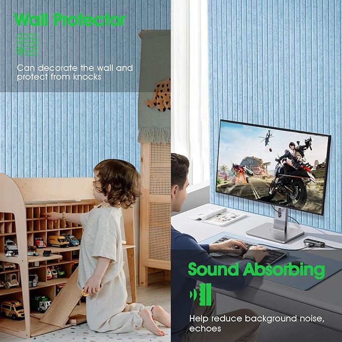 Large Cork Board for Office, 8 Pack Felt Wall Tiles with Slat Wall Paneling, Felt Bulletin Board Pin Board Cork Boards for Walls - Light Blue-DeskLoop Office