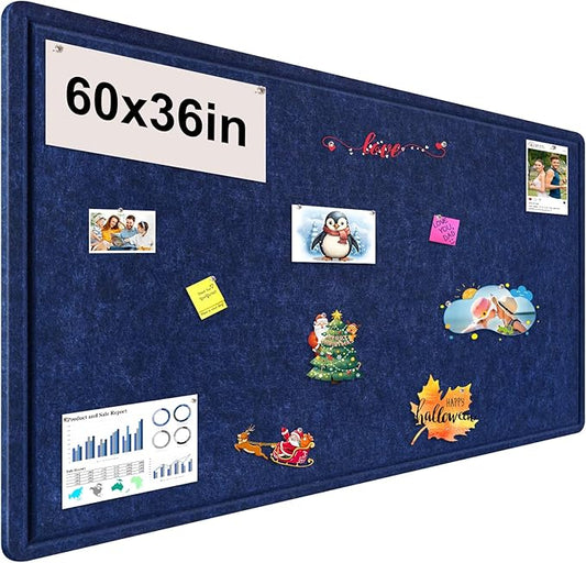 Large Bulletin Board, Foldable 60x36 Inches Cork Board Alternative, Large Felt Board Decorative Pin Board for Wall, Foldable Photo Board Self-Adhesive Vision Board with 36 Pushpins Dark Blue-DeskLoop Office