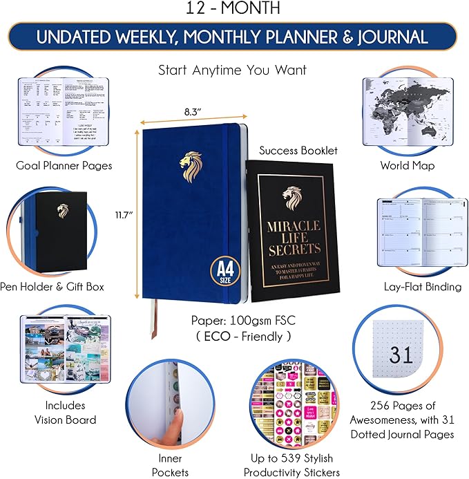 Life Planner - Undated Daily, Weekly & Monthly Planner with Budget Section | A 12 Month Journey to Increase Productivity & Happiness | Life Organizer & Gratitude Journal - Horizontal Format-DeskLoop Office