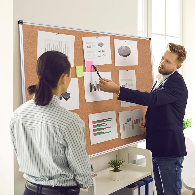 Board2by Extra Large Cork Bulletin Board 60" X 48", Silver Aluminum Framed 5'x4' Corkboard for Wall, Wall Mounted Notice Pin Board with 18 Push Pins for School, Home & Office-DeskLoop Office
