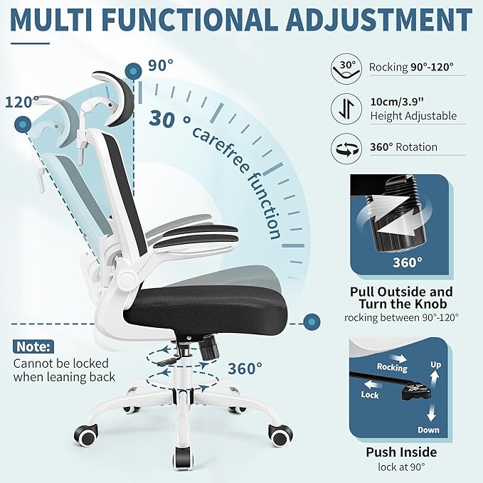 FelixKing Ergonomic Office Chair, Headrest Desk Chair with Adjustable Lumbar Support, Home Office Swivel Task Chair with High Back and Armrest, Adjustable Height Gaming Chair (White)-DeskLoop Office