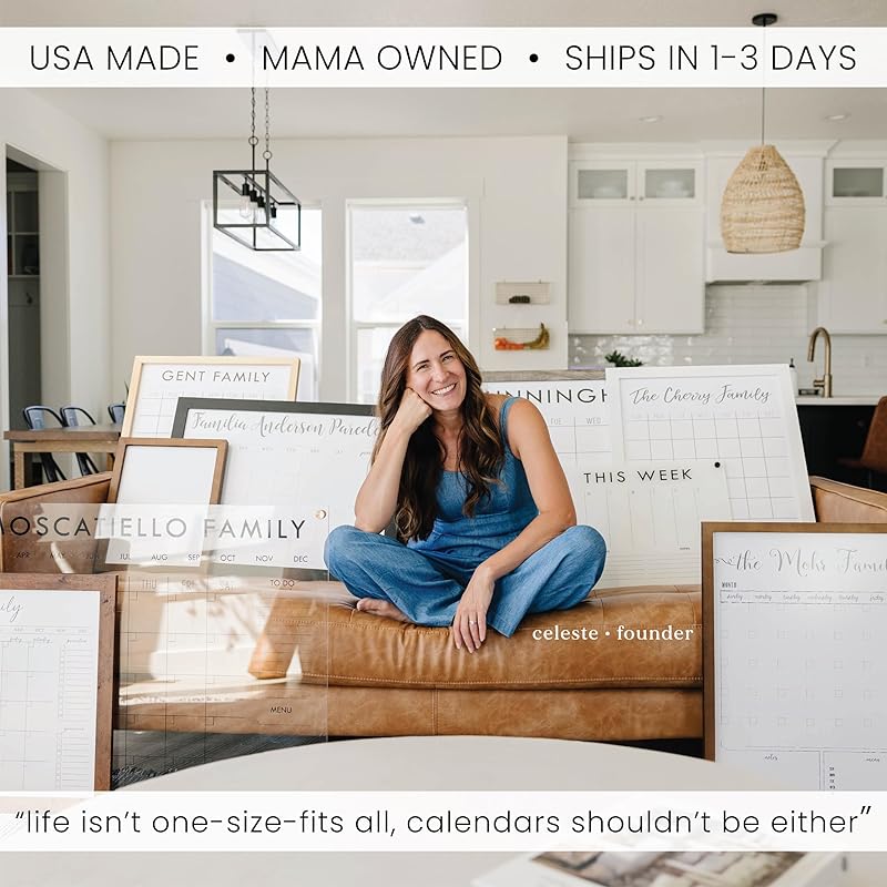 Personalized Clear Acrylic Calendar for Wall, Calendar Whiteboard for Wall, Dry Erase Wall Calendar, Wall Calendar Organizer System for Home (Block, Blush, 14"W x 11"H)-DeskLoop Office