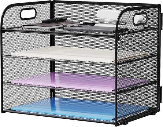 Marbrasse 4 Tier Paper Organizer Letter Tray - Mesh Desk File Organizer with Handle, Paper Sorter Organizer for Letter/A4 Office File Folder Holder (Black, 12.6" x 9.1" x 10.7")-DeskLoop Office
