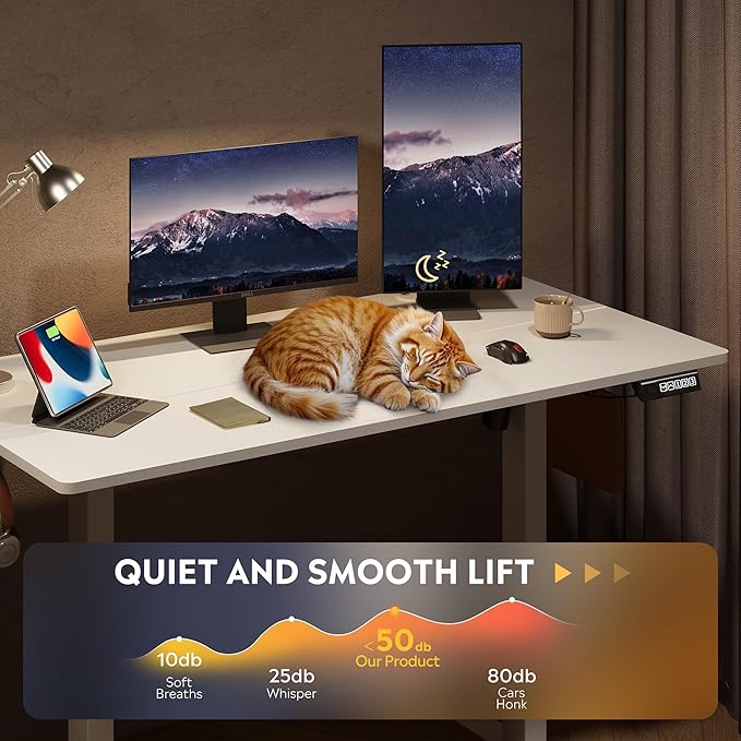 DEVAISE 48 Inch Electric Standing Desk, 3 Adjustable Height Stand up Desk for Home Office, Ergonomic Sit to Stand Desk with LED Touchscreen,Headphone Hook, 3 Memory Preset Computer Desk (White)-DeskLoop Office