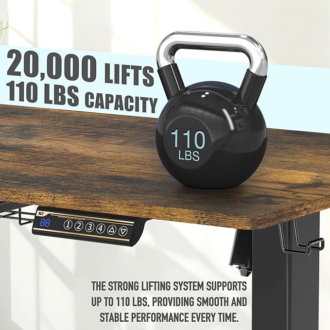 SHW 40-Inch Electric Height Adjustable Standing Desk with Drawer, Memory Preset and Cable Management Tray, Rustic Brown-DeskLoop Office