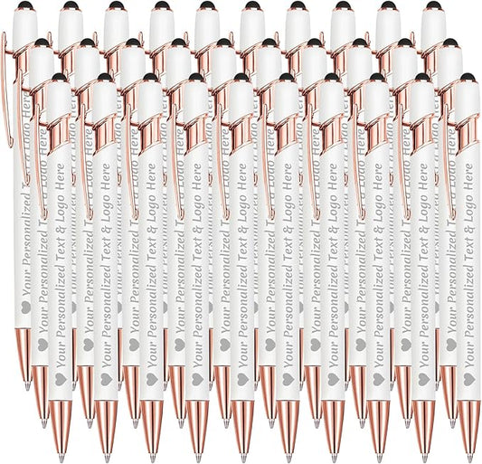 STREADVE Personalized Custom Pens 30 Engraved Writing Pen with Name Logo, Customized Promotional Items Stylus Pen Gifts for Communion Wedding Men Women Realtor Business, White-DeskLoop Office