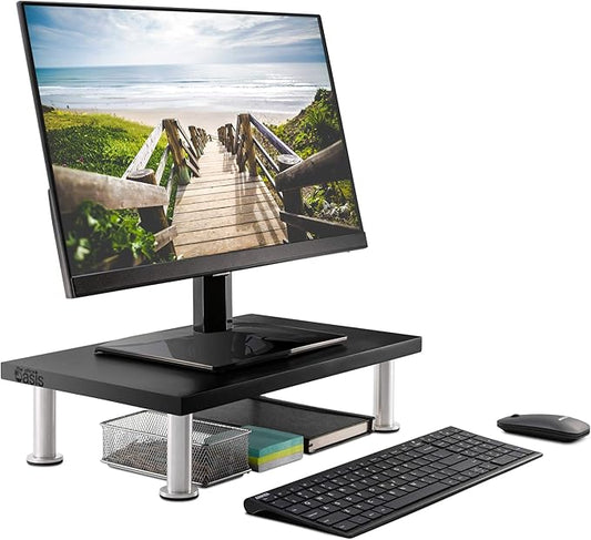 The Original Bamboo Monitor Stand (As Seen On PBS) - Monitor Riser for Computer Screen or Laptop - Desk Shelf Adds Storage Space and Improves Ergonomics - Black-DeskLoop Office