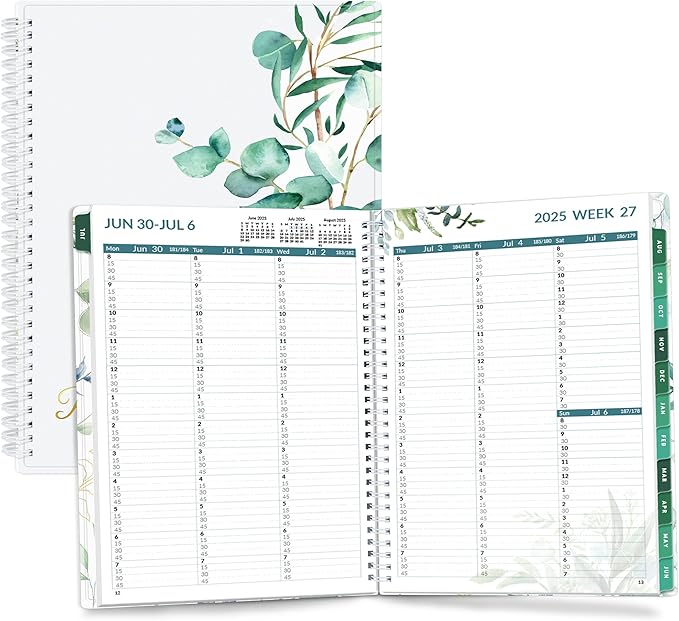 SUNEE 2025-2026 Appointment Book, Quarter-Hourly, Weekly & Monthly - from July 2025 to June 2026, 8.5"x11" Academic Planner, Flexible Cover, Note Pages, Bookmark, Spiral Binding, Leaves-DeskLoop Office