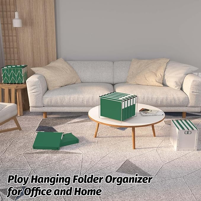 Extra Capacity Plastic Hanging File Folders,12 Pack Reinforced Expanding Hang Folder Letter Size,Accordian Pocket,Heavy Duty 2 Inch Expansion,Hanging Folder Organizer for Office Home,Green-DeskLoop Office