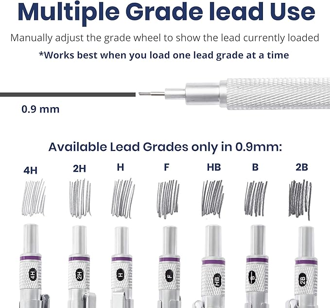 Pacific Arc Chromograph Metal Mechanical Pencil .9 mm Silver Barrel Mechanical Pencil with Built In Lead Pencil Grade Indicator, Lead Pencil Holder for Drafting, Sketching, and Drawing-DeskLoop Office
