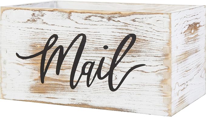 MyGift Mail Holder Storage Organizer Box Whitewashed Wood - Image 7