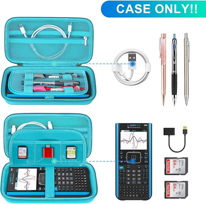BOVKE Graphing Calculator Carrying Case for Texas Instruments TI-Nspire CX II CAS/CX II/CX/CX CAS Calculator and More - Mesh Pocket for USB Cables and Other School Supplies, Turquoise-DeskLoop Office