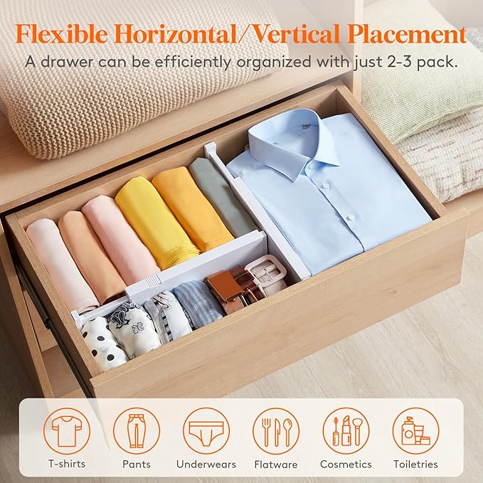 Lifewit 20 Pack Drawer Dividers 4" High, 11-17" Adjustable Dresser Drawer Organizers for Clothes, Expandable Dresser Separators in Bedroom/Bathroom/Kitchen/Vanity/Office Organization and Storage,White-DeskLoop Office