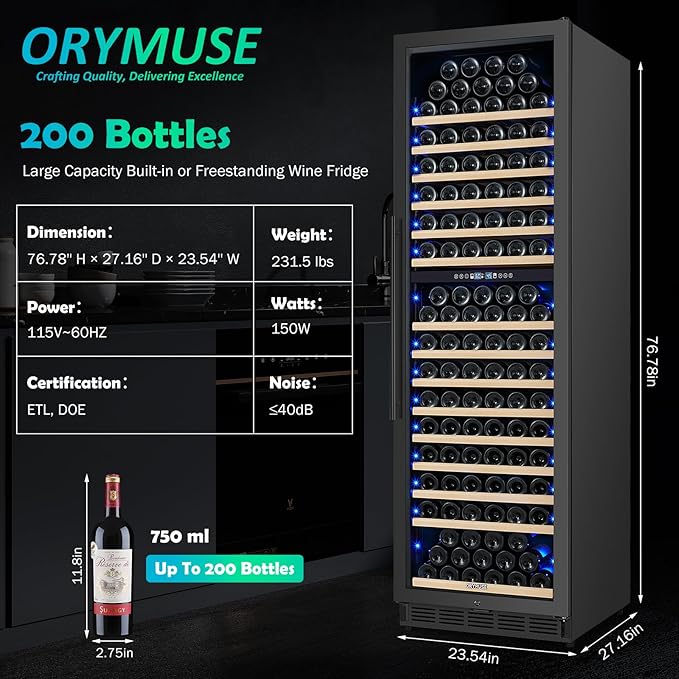 200 Bottle Dual Zone Wine Fridge – 24 Inch Large Capacity Wine Cooler Refrigerator Freestanding/Built-In with Upgraded Compressor, Low-Noise Wine Cellar & Intelligent Temperature Control - Black-DeskLoop Office