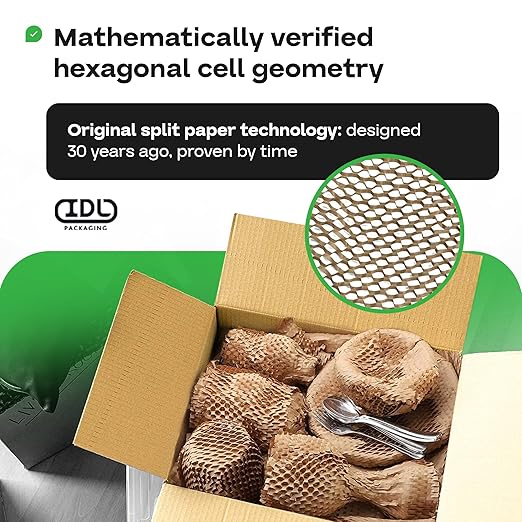 IDL Packaging 15.25" x 1400' Refill Roll (Pack of 1) for MP-1400USW HexcelWrap Honeycomb Packing Paper Station, White - Protective Kraft Paper with Interlocking Slit Design for Shipping-DeskLoop Office