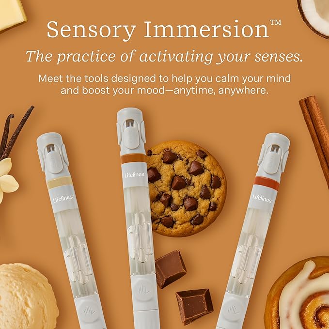 Lifelines Pen Diffuser Set, Cinnamon Roll - 1mm Black Ballpoint Pen with Scented Essential Oil Blend & 2 Ink Refills – Aromatherapy Diffuser & Sensory Immersion Diffuse Aroma As You Write
