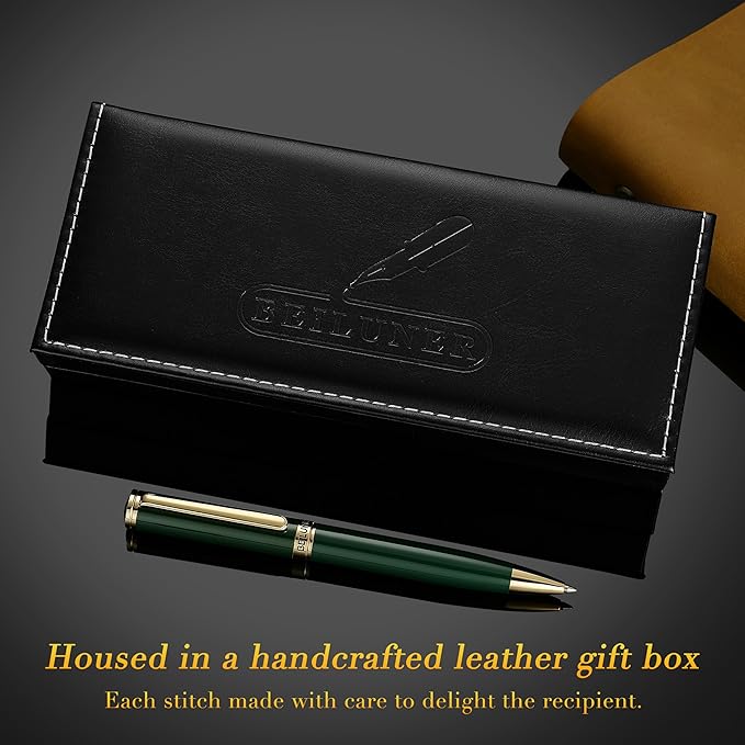 BEILUNER Luxury Gel Pen with 24K Gold Finish, Green Piano Lacquer, Luxury Grade Craftsmanship, Fancy Pen Gift Set for Men and Women, Graduation Gift, Executive, Office, Retractable, Nice Pen Set-DeskLoop Office