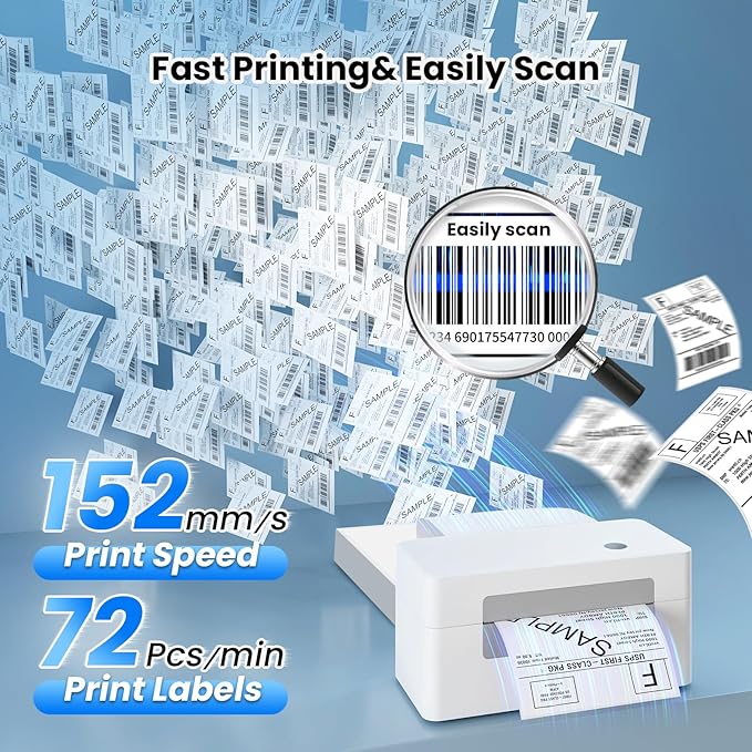 vretti Bluetooth Shipping Label Printer - 4x6 Thermal Printer for Shipping Packages and Small Businesses, Label Printer Supports Android/iPhone/Windows, Compatible with Shopify, Ebay, USPS, Amazon-DeskLoop Office