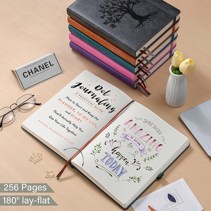 ZXHQ B5 Dotted Journal-150 gsm Thick Paper 256 Pages, Dot Grid Notebook, Tree of Life Design, Fine Inner Pocket - 7.7" × 10" Dark Green-DeskLoop Office