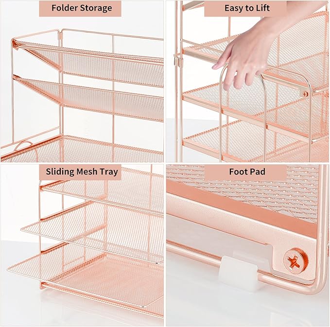 Desk Organizers and Accessories, 6-Tier Letter Tray Paper Organizer, Desktop File Organizer, Office Desk Accessories for Office Supplies (Rose Gold)-DeskLoop Office