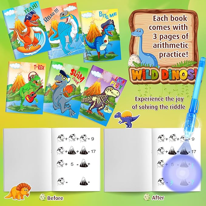 Invisible Ink Pens with UV light for Kids, Spy Pen Dinosaur Party Favors for Kids 8-12, 24Pack Invisible Ink Pen and Notebook, Magic Marker for Secret Message Birthday Party Favors for Kid 4-8-DeskLoop Office