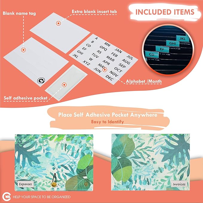 CNK File Folders Organizer with 13 Pockets Accordion Expanding Folder Documents Receipt Document Paper Pocket Filing Accordian Important expandable holder files alphabetical Labels Letter-DeskLoop Office