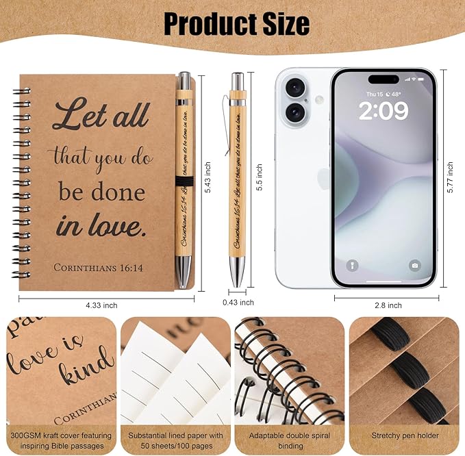 10 Pcs/5 Set of Christian Gifts Spiral Notebooks Bulk Journals with Christian Pens Prayer Journal Christian Journal for Women and Men, Perfect Home Gifts-DeskLoop Office