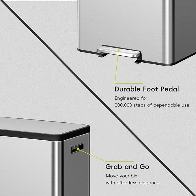 EKO EcoCasa II 36L+24L Dual Trash Can with Recycle Bin, Stainless Steel Garbage Can with Lid, Deodorizer Compartment, Odor-Proof and Fingerprint Resistant-DeskLoop Office