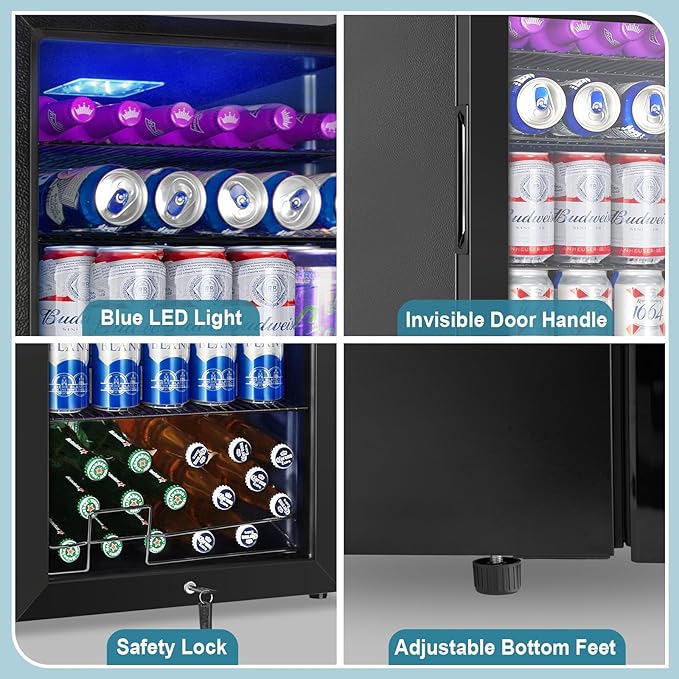 Beverage Refrigerator Cooler, 128 Cans 3.2 Cu.Ft Mini Fridge Glass Door for Drink Beer Soda Wine, Small Fridge with 4 Adjustable Removable Shelves for Kitchen, Bedroom, Office, Bar, Gaming Room, Black-DeskLoop Office