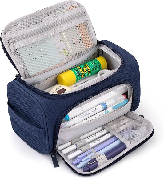 HVOMO Big Capacity Pencil Case High Large Storage Pouch Marker Pen Case Travel Simple Stationery Bag School College Office Organizer for Teens Girls Adults Student(Blue)-DeskLoop Office