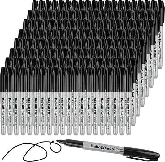 Dabo&Shobo Permanent Markers, 160 Pack Black Permanent Markers Bulk, Fine Tip, Quick Drying, Waterproof Markers, Work On Wood, Metal, Plastic, Stone, Glass For Office School Home-DeskLoop Office