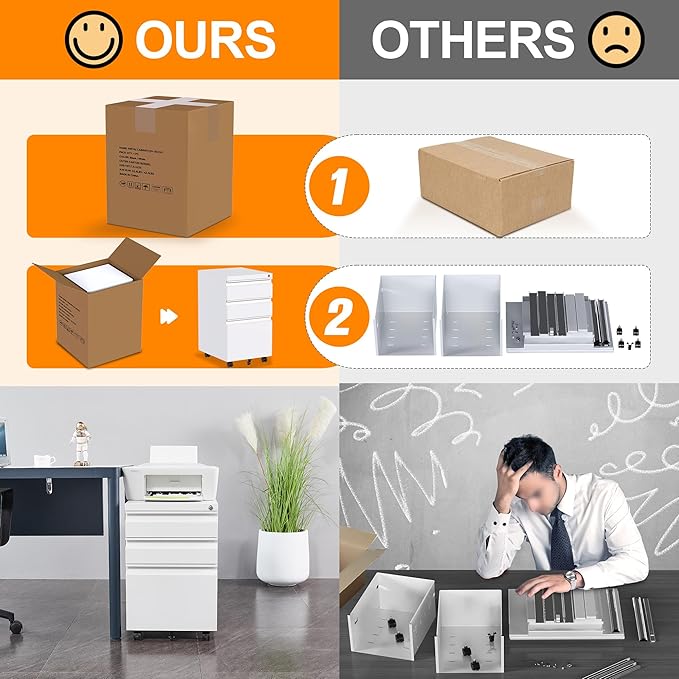 Aobabo 3 Drawer File Cabinet with Lock,Metal Filing Cabinet with Wheels for Home Office & Business Enterprise, Legal/Letter Size, Fully Assembled Except Wheels, White-DeskLoop Office