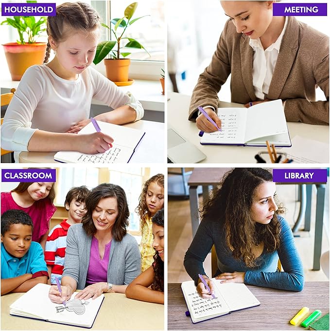 feela 24 Pack Journal Notebook Bulk for Work, Business Notebook Hardcover Lined Writing Journal with Pen Holder for Men Women Note Taking, with 24 Black Pens, 120 GSM, 5.1”x8.3”, A5, Purple-DeskLoop Office