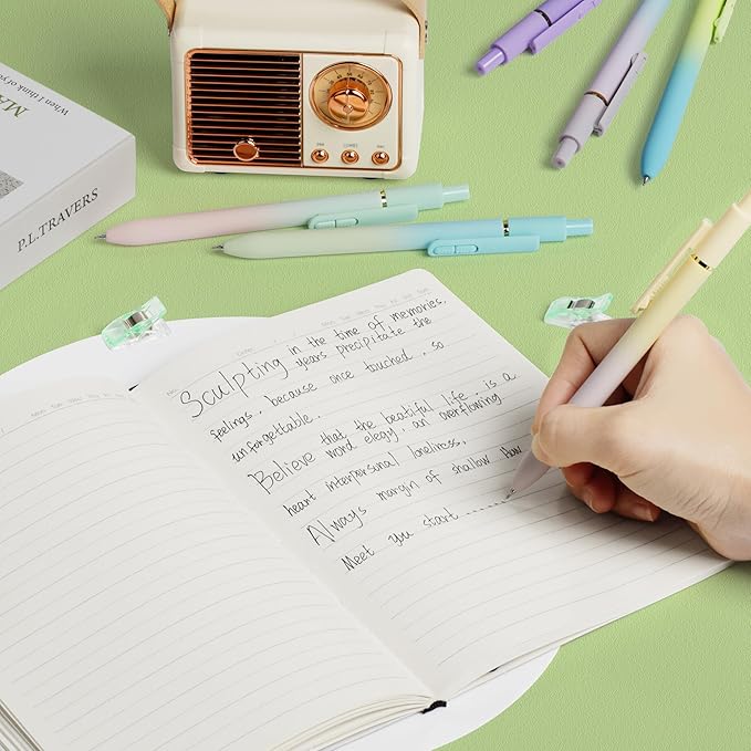 8Pcs Gel Pens with Black Ink, Fine Point Smooth Writing Pens, Quick-dry Gel Retractable Pens for Journaling Note Taking, Cute Office School Supplies for Adults Kids (0.7mm, Gradient)-DeskLoop Office